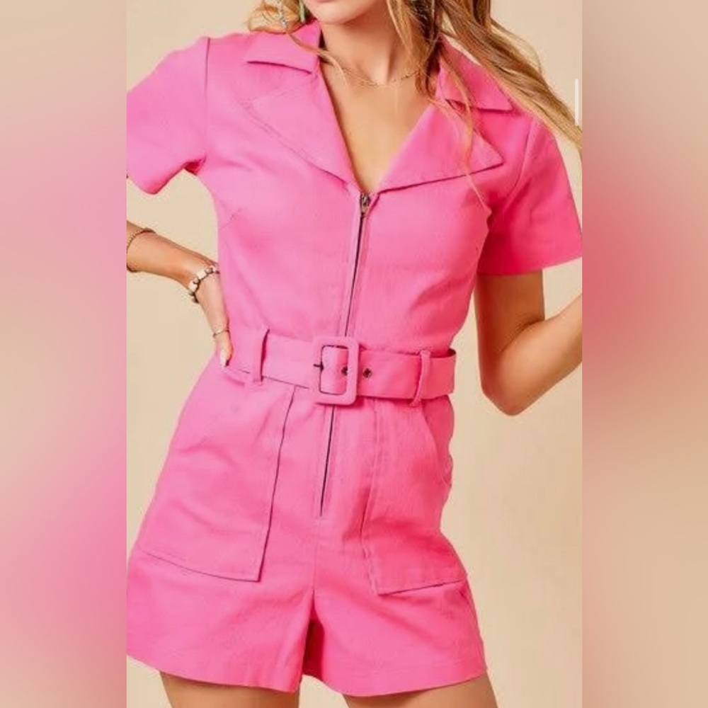 HOT PINK DENIM ROMPER!!! WORN ONCE, BRAND NEW!!!